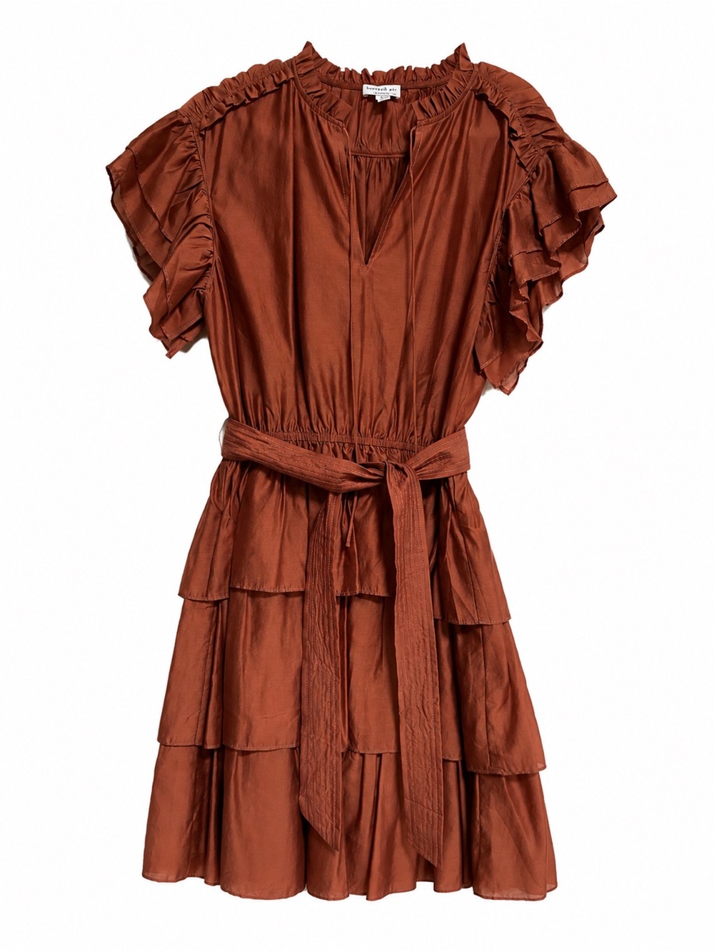 Tiered Ruffle Short Dress in Rust